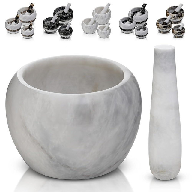 Gusto Nostro Natural Marble Mortar and Pestle Set | 6 Inch - 3.5 Cup Extra Large Mortar Pestle Set for Grinding Herbs, Nuts, Grains | Pesto Grinding and Guacamole Stone Bowl | Marble Spice Crusher