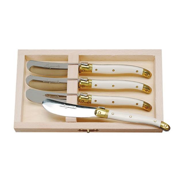 Four Cheese Spreaders with Ivory Handles in Wood Box