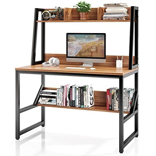 VIPEK Computer Desk with Hutch and Bookshelf, 47" Home Office Desk PC Laptop Table Workstation Study Writing Desk, Modern Desk with Storage Shelves, Space Saving Desk for Small Spaces, Suntalam Walnut