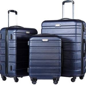 Coolife Luggage 3 Piece Set Suitcase Spinner Hardshell Lightweight TSA Lock (Navy, 20/24/28)