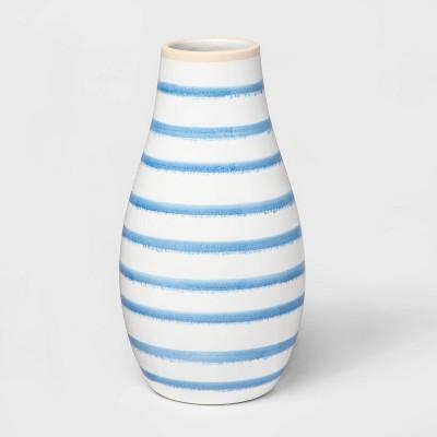 8.7" x 4.6" Stoneware Striped Vase Blue/White - Threshold™