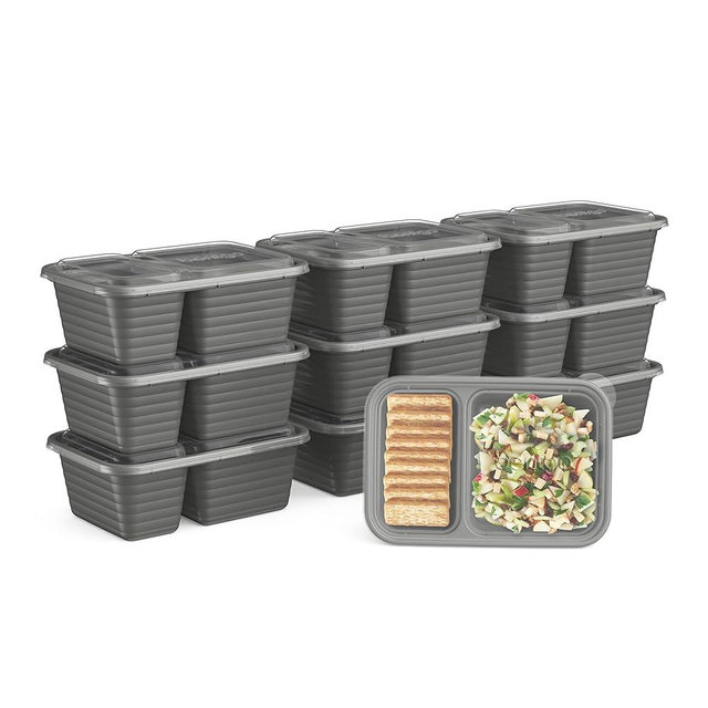 Bentgo Prep - 2-Compartment Snack Containers with Custom-Fit Lids - Reusable, Microwaveable, Durable BPA -Free, Freezer and Dishwasher-Safe Meal Prep Food Storage - 10 Trays & 10 Lids (Pewter)
