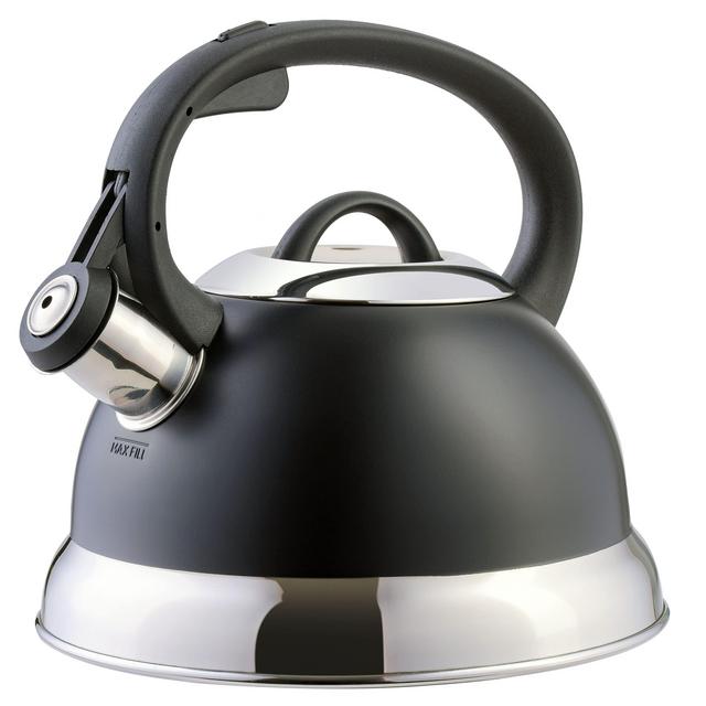 Mr. Coffee Flintshire Stainless Steel Whistling Tea Kettle W/ Nylon Handle, 1.75-Quart, Matte Black