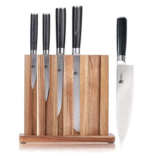 KYOKU Knife Block Set of 5, 8” Chef Knife + 8” Bread Knife + 6.5” Carving Knife + 5” Utility Knife + 3.5” Paring Knife – Premium Japanese Steel with Wooden Block