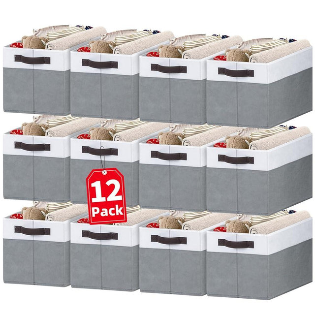 Criusia 12 Pack Large Storage Baskets for Shelves | Fabric Closet Organizers and Storage Bins with Handles for Home Organization | Decorative Collapsible Baskets for Organizing Clothes Toy Nursery