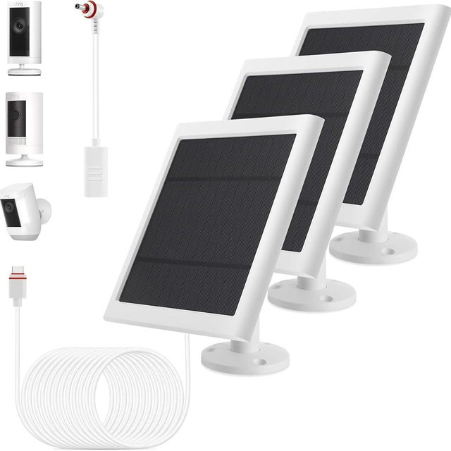 Solar Panel Outdoor for Ring Cameras (White 3P) Spotlight Cam Plus/Pro(Battery) Stick Up Cam/Pro Wireless Outdoor with 10FT/3M Long Cable Dustproof Waterproof