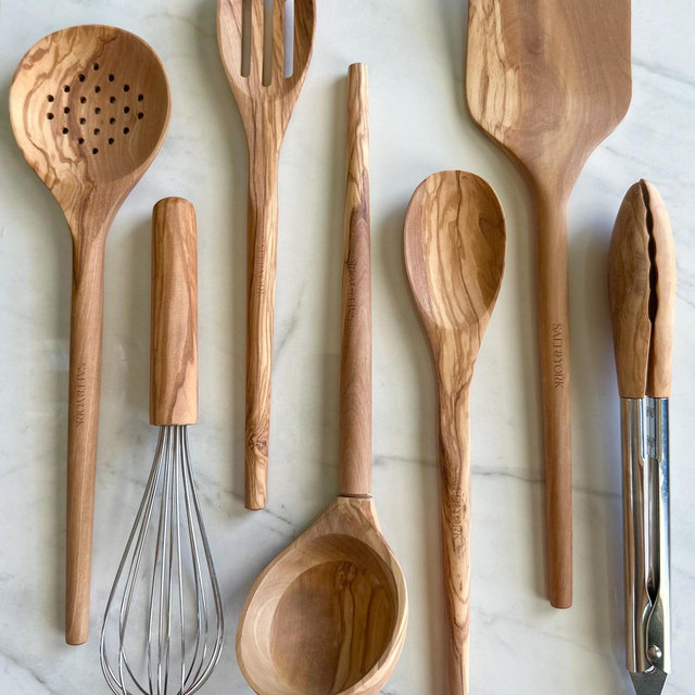 Olive Wood Kitchen Utensil Set: Handcrafted Natural Cooking Tools - Nontoxic, Plastic-free, Microplastic-free, Safe for Nonstock Cookware