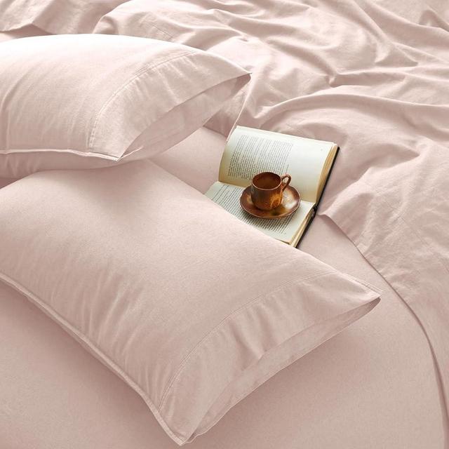 OnlySet 4Pcs Organic Linen Sheets Queen Size, 100% French Linen from Normandy, Breathable & Durable Pink Queen Sheet Set with 16 Inch Deep Pocket, 1 Flat Sheet, 1 Fitted Sheet, 2 Pillowcases
