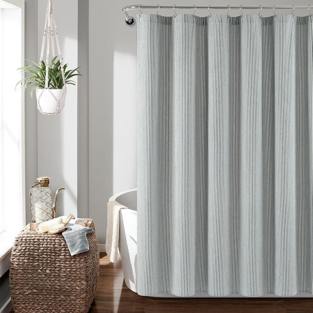 Lush Decor Farmhouse Vintage Stripe Yarn Dyed Cotton Shower Curtain, 72" x 72", Navy