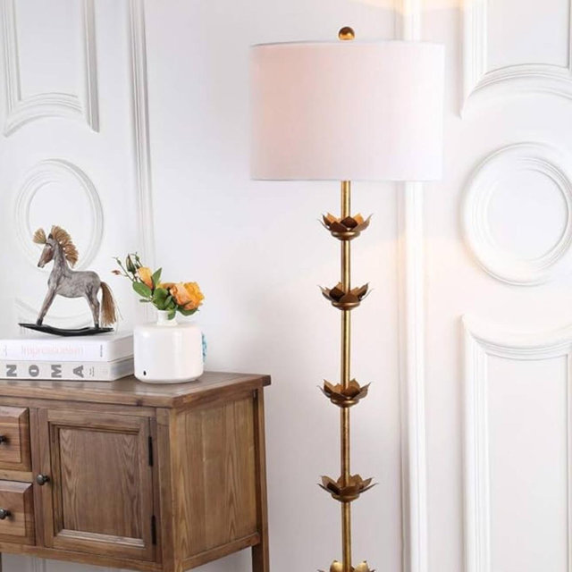Safavieh FLL4003A Lighting Collection Landen Leaf 63.5" Antique Gold Floor Lamp, Metal