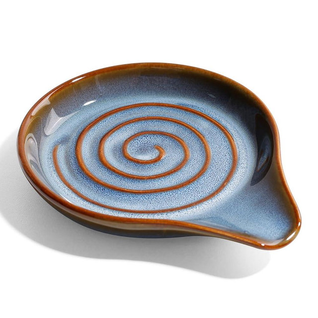 Spoon Rest for Stove Top, Large Ceramic Spoon Holder for Kitchen Counter, Heat Resistant Cooking Utensil Rest, Dishwasher Safe 5.1 Inch by ANTIS’S HOME (Blue)