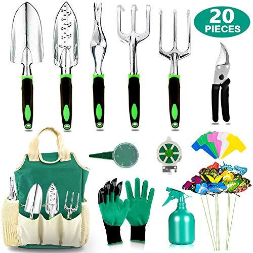 AOKIWO 20 Pcs Garden Tools Set Heavy Duty Aluminum for Men Women, Green