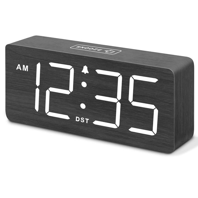 DreamSky Wooden Digital Alarm Clock for Bedroom - Desk Clocks for Living Room with Large Numbers, Dimmer, USB Port, Loud Alarm for Heavy Sleepers with Volume Control, DST, Wood Decor