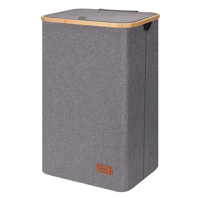 DOFASAYI Laundry Hamper With Lid - 120L XL- Large Laundry Basket with Bamboo Handles, Portable Clothes Hamper for Dorm Room, Bathroom, Bedroom, Grey foldable Hamper For Toys, Closet, Clothing, Grey