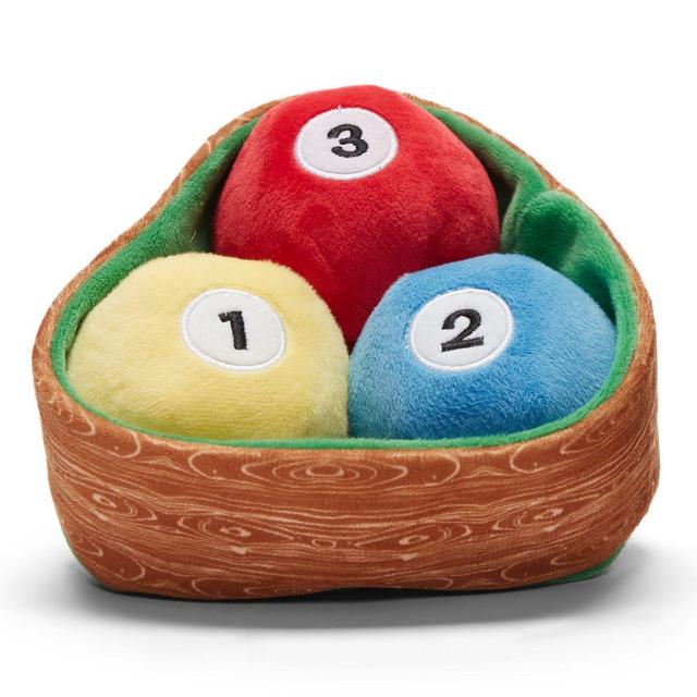 BARK Willard's Billiards Plush Squeaker Dog Toy in Red/Yellow/Blue