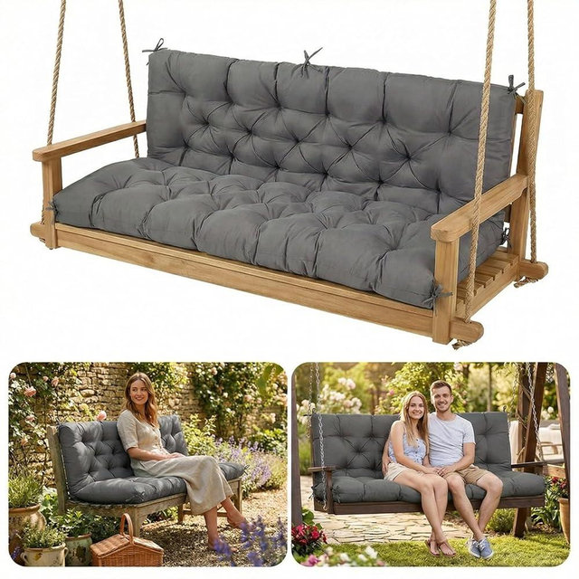 MusyVocay Porch Swing Cushions - Waterproof Swing Cushion for Outdoor Furniture: Patio Outdoor Swing Cushions 2-3 Seater Replacement with Backrest (Grey, 60 x 40 x 4.7 Inches)