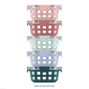Ello Duraglass 3.4 Cup Round Meal Prep Sets 10Pc, 5 Pack Set- Glass Food Storage Container with Silicone Sleeve and Airtight BPA-Free Plastic Lids, Dishwasher, Microwave, and Freezer Safe, Melon