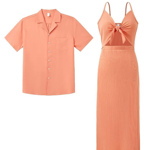 PATPAT Couples Matching Outfits: His and Hers Matching Set Women Knit Bodycon Maxi Dress or Men Chest Pocket Shirt