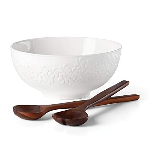 KATE SPADE Blossom Lane Salad Bowl & Servers, 3.75 LB, White