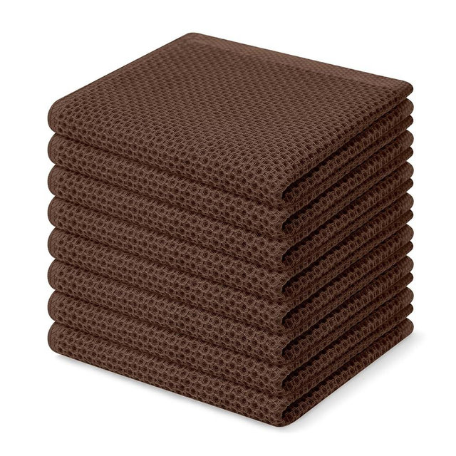 Homaxy 100% Cotton Waffle Weave Kitchen Dish Cloths, Ultra Soft Absorbent Quick Drying Dish Towels, 12 x 12 Inches, 8-Pack, Coffee