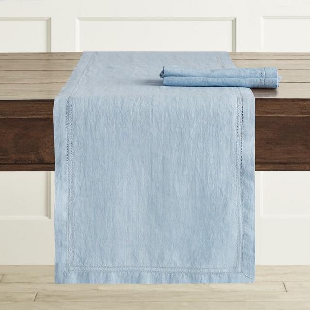 Linen Double Hemstitch Runner, Bluebell
