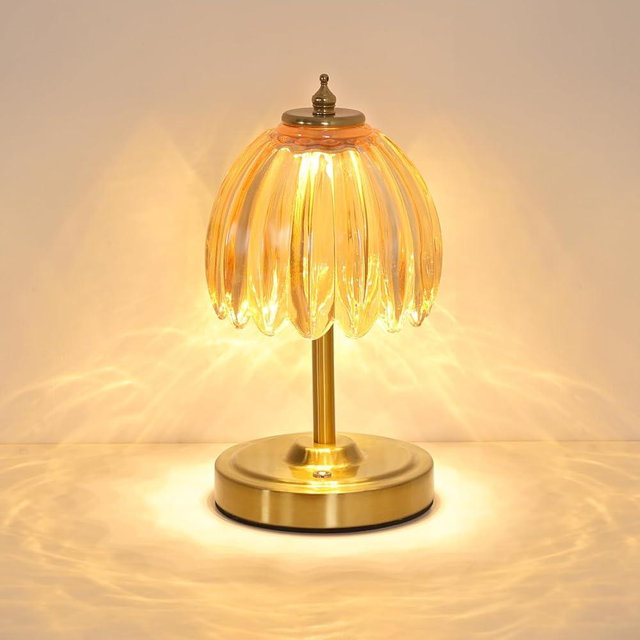 Shenmoyl Tulip Table Lamp with 5200mAh Battery & Touch Control, Cordless Small Table Lamp with 3 Colors, Dimmable Rechargeable Table Lamps for Living Room, Bedroom, Nightstand (Amber Tulip)