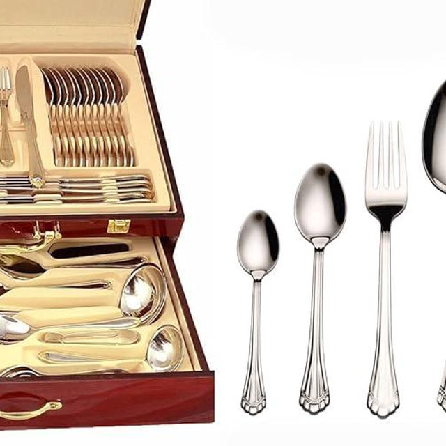 Venezia Collection "Euro" 75-Piece Flatware Set, Silverware Cutlery Dining Service for 12, Premium 18/10 Surgical Stainless Steel, Hostess Serving Set w/Wood Flatware Chest