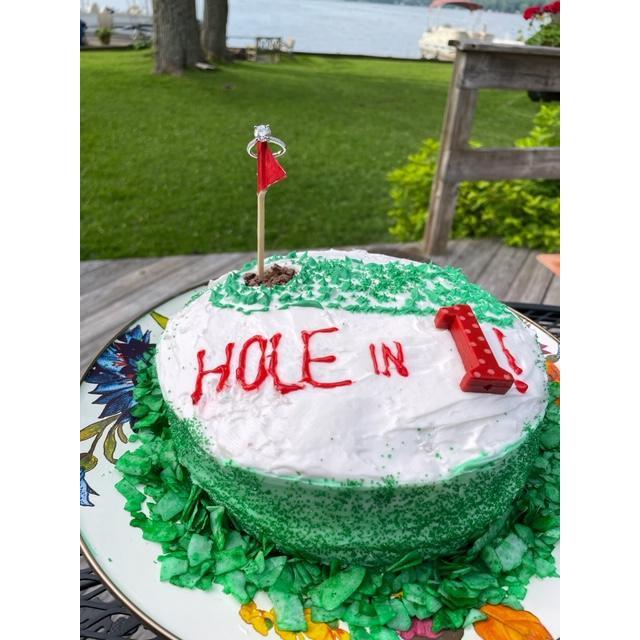 The day we got engaged, Chris got his 2nd hole-in-one golfing, I had no idea we were getting engaged the same day, so I made him this cake!