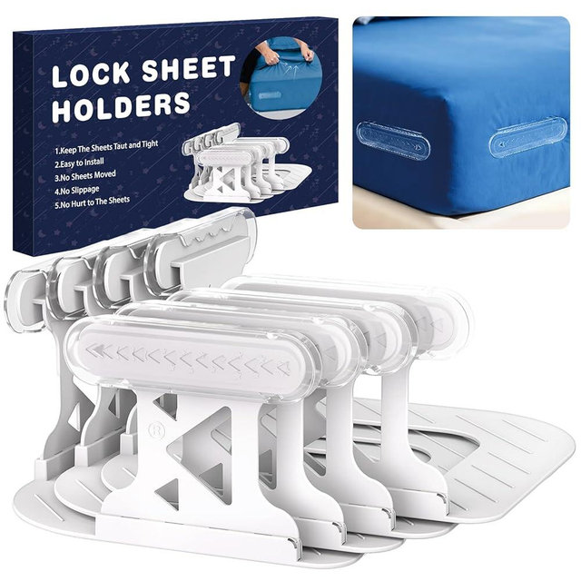 OYORL No-Lift Bed Sheet Holders for Thick Mattresses, Triangle Sheet Straps Keep Sheets in Place All Night, Upgraded Mattress Clips with Fabric-Safe Grippers, Fitted Sheet Fasteners 4Pcs（White）