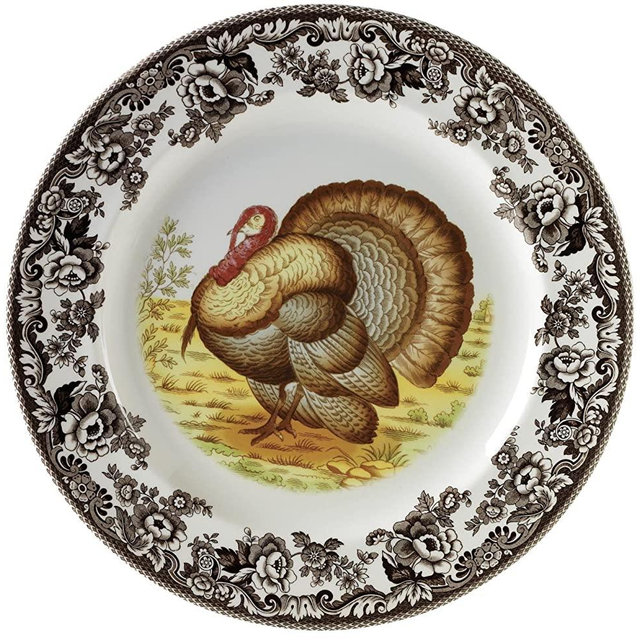 Spode Woodland Salad Plates, Turkey, Set of 4, 8” | Perfect for Thanksgiving and Other Special Occasions | Made in England from Fine Earthenware | Microwave and Dishwasher Safe
