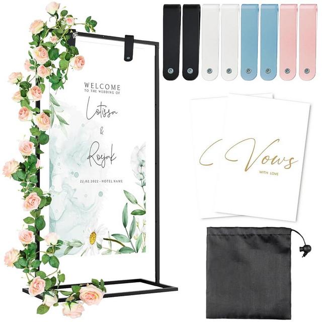 Wedding Welcome Sign Stand, 57x31x15"Easel Stand for Sign with Leather Straps, Flower Vine, Vow Card, Welcome to Our Wedding Sign Stand Holder, Heavy Duty Floor Stand Easel for Wedding Birthday Party