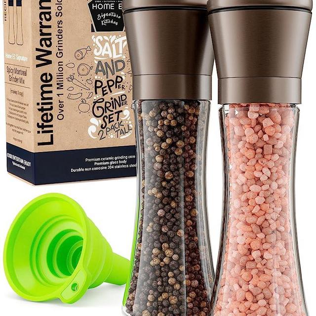 HOME EC Original Gun Metal Black Salt and Pepper Grinder Set - Adjustable GM Black Salt Grinder & Black Pepper Grinder - GM Black Salt and Pepper Shakers set -GM Black Pepper Mill & GM Black Salt Mill
