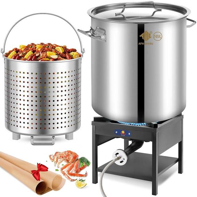 ARC 84QT Stainless Steel Seafood Boil Pot with 200,000BTU Propane Fryer, Non-Assembly Large Crawfish Boiler, Shrimp Boil Pot, Outdoors Cooking and Steaming