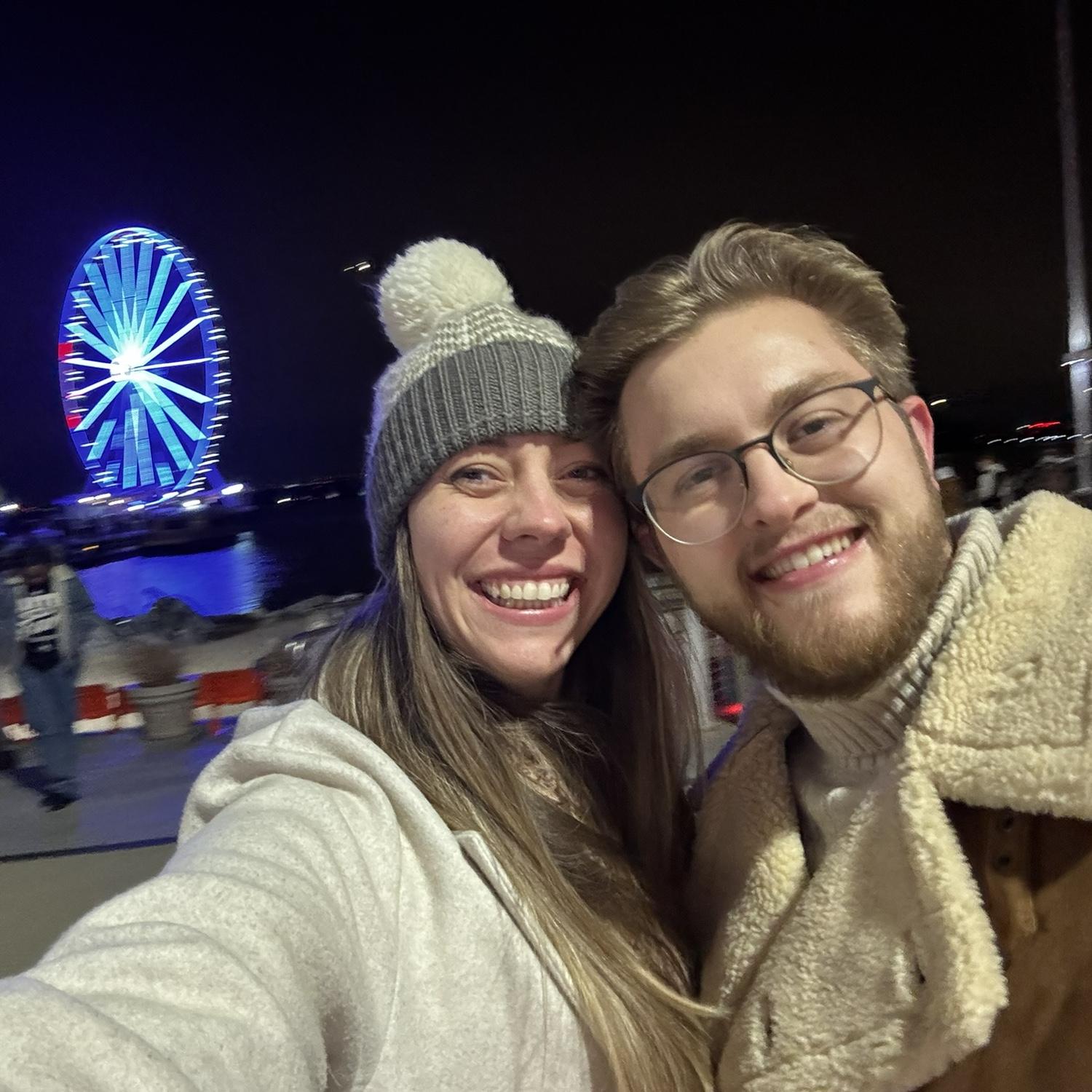 In December, Matt took Leah to the inner harbor and said "I love you" on top of the ferris wheel.