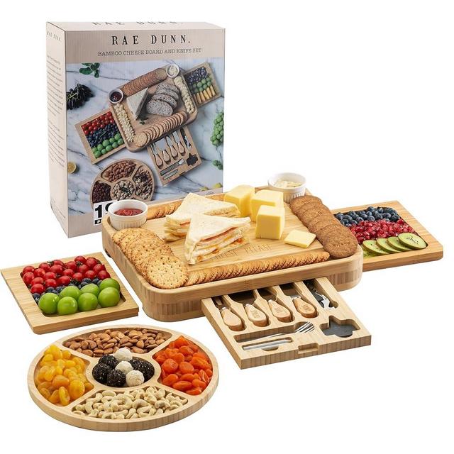 Rae Dunn Charcuterie Board & Accessories - Large Charcuterie Board Set, Bamboo Cheese Board Set with Serving Forks and Platters