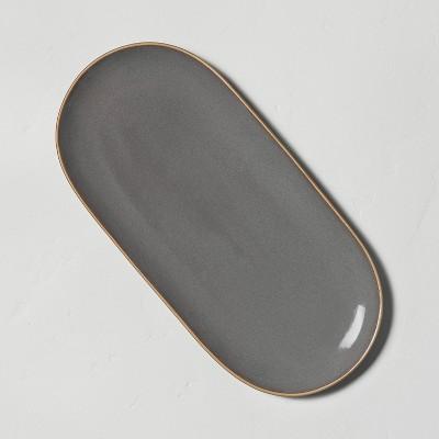Stoneware Exposed Rim Oblong Serve Tray Gray - Hearth & Hand™ with Magnolia