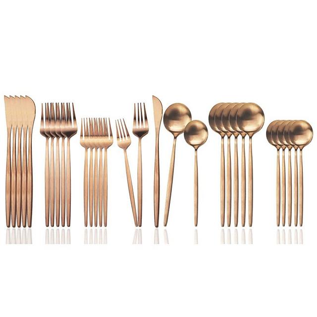 JASHII Flatware Silverware Set Stainless Steel Satin Finish Cutlery Set Service for 6, 30-Piece Spoons And Forks Kitchen Utensil Set, Dishwasher Safe (Matte Rose)