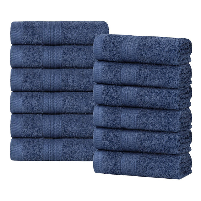 Eco-Friendly Sustainable Cotton Solid Lightweight 12-face towels/ washcloths Set, Navy Blue - Blue Nile Mills