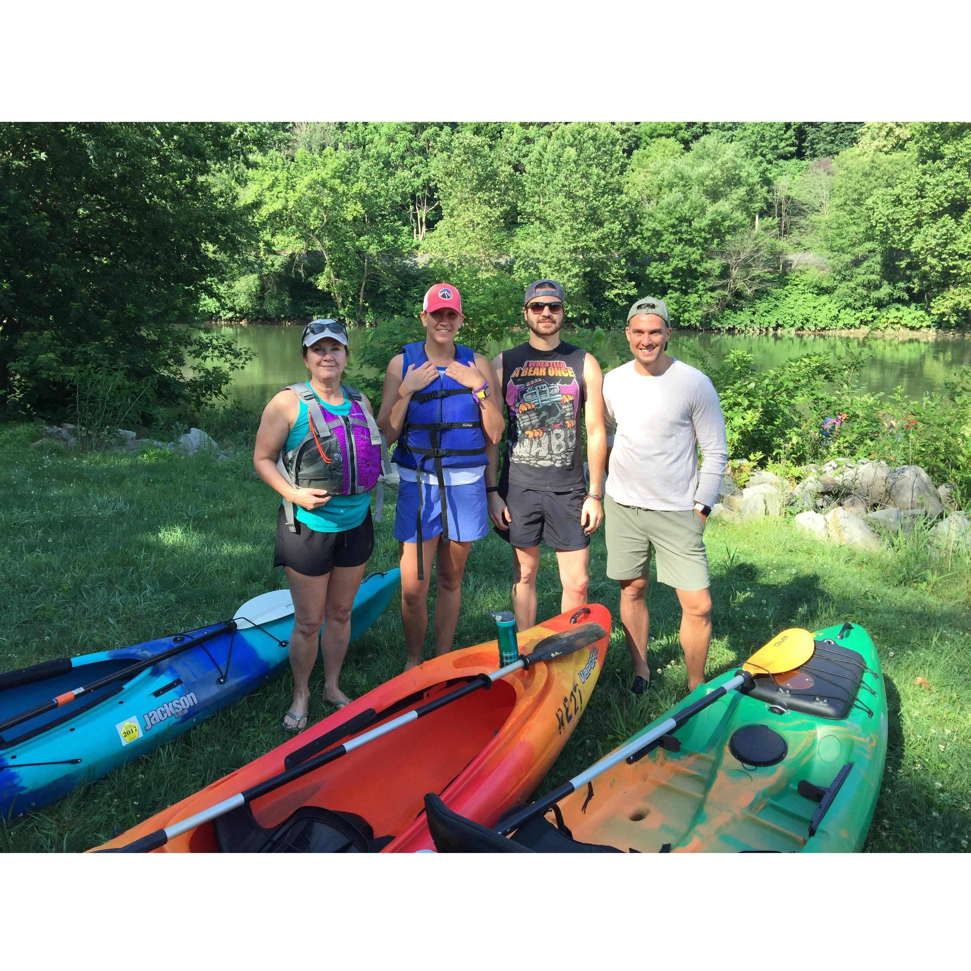 July 4th kayaking with family (Linda, me, Phil, Rob) down the Kiskiminetas (Kiski) River.