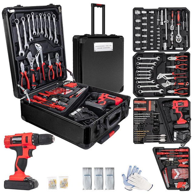 346pcs Tool Sets,18V Electric Power Drill Set, Cordless Drill for Men, Household Home DIY Hand Tool Kits,18+1 Clutch Cordless Power Drill Set for Thanksgiving, Christmas,Father's Day (Black)