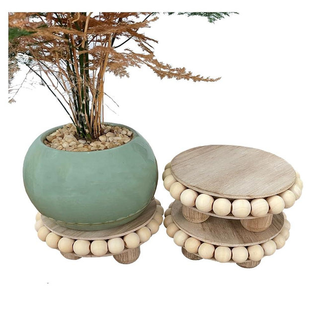 3 Pcs Small Wood Risers for Display,Mini 4 Inch Wooden Round Riser Famrhouse Pedestal Decor Succulent Potted Beaded Stand for Table Tiered Trays Home Kitchen Decoration (Mini Light Brown-3pack)