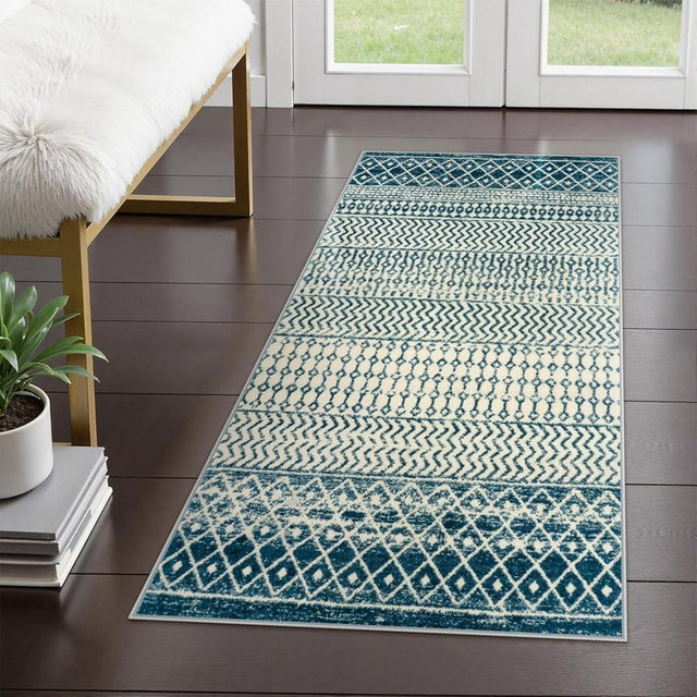 Nailttos Moroccan Small Rug for Bedroom 2x4, Soft Non-Slip Indoor Door Mats for Entryway, Low-Pile Non-Shedding Blue Rug Vintage Rug for Kitchen Bathroom Laundry Room