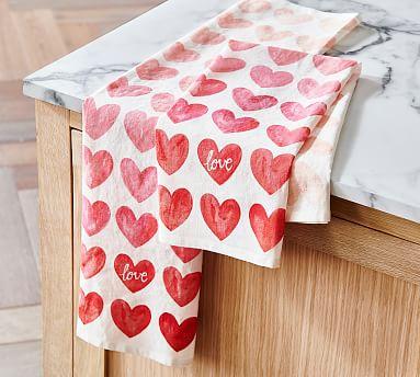 Watercolor Heart Cotton Tea Towels - Set of 2
