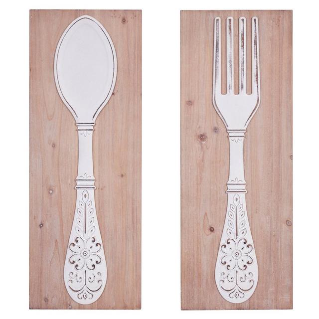 Wood Utensils Carved Wall Decor Set of 2 Brown - Olivia & May