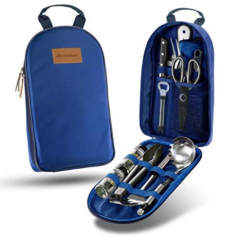 Camp Kitchen Utensil Organizer Travel Set Portable BBQ Camping Cookware stainless steel Utensils Travel Kit Outdoor Kitchen Equipment Case Cutting Board Tongs Scissors Knife Ladle Spatula Great Gift
