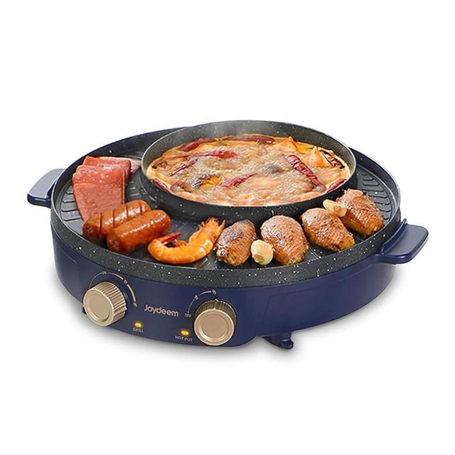 Joydeem Electric Grill with Shabu Shabu Hot Pot, Compact Korean BBQ Hotpot Combo Machine, 2L Hot Pot, Suitable for 1-4 People, JD-SK3407