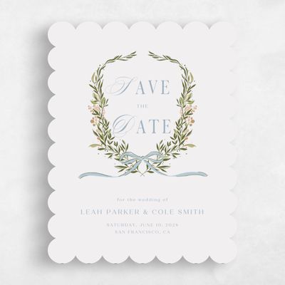 Grey Scalloped Wedding Save the Date - Cindra Portrait