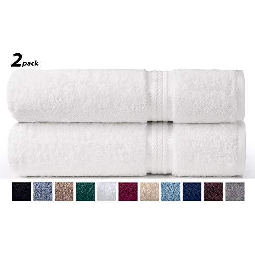 COTTON CRAFT - 2 Pack Ultra Soft Oversized Extra Large Bath Sheet 35x70 White - Weighs 33 Ounces - 100% Pure Ringspun Cotton - Luxurious Rayon Trim - Ideal for Everyday use - Easy Care Machine wash