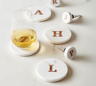 Handmade Alphabet Marble & Wood Coasters - Set of 4 - Letter K