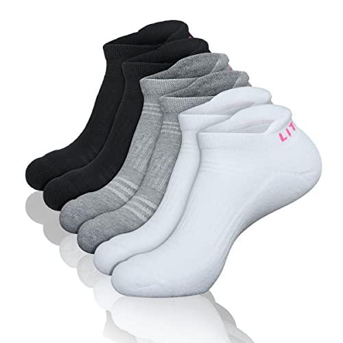 LITERRA Womens Ankle Socks 6-Pairs Athletic Running Low Cut Socks Cushioned